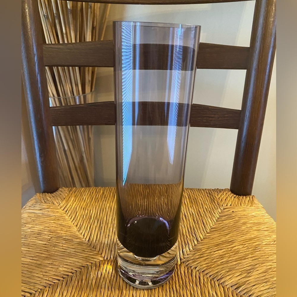 Vtg Scandinavian-style vase with clear single bubble base amethyst MCM glass